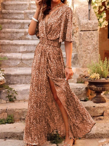 Women's Graceful And Fashionable Slimming Printed Cinched Mid-length Dress - ANIBEY