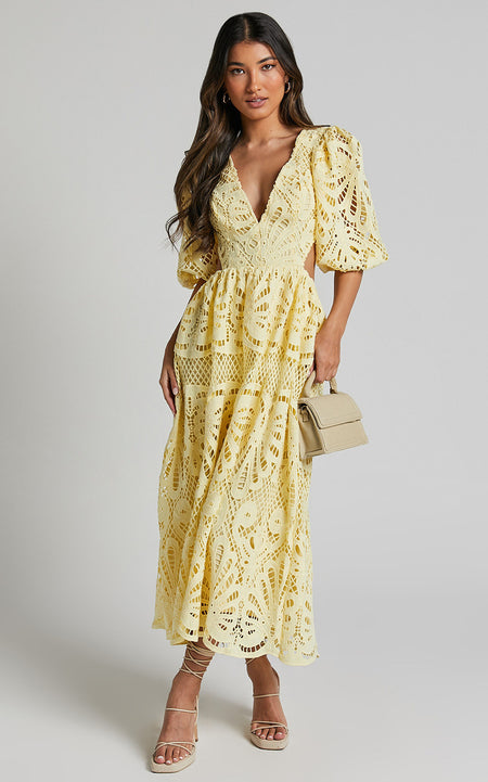 Women's Hollow Out V-neck Lace Embroidery Dress - ANIBEY