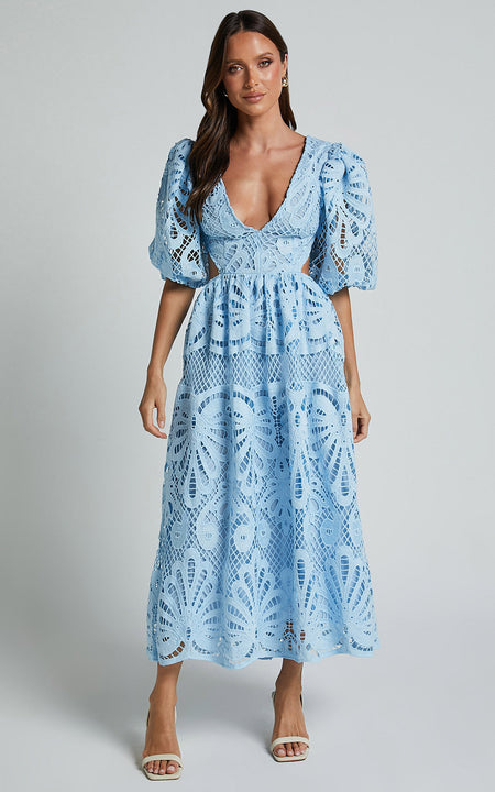 Women's Hollow Out V-neck Lace Embroidery Dress - ANIBEY