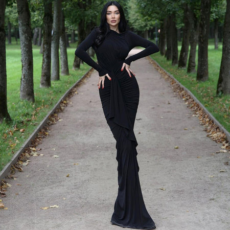 Women's Long Sleeve Split Fishtail Dress - ANIBEY