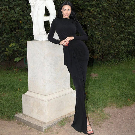 Women's Long Sleeve Split Fishtail Dress - ANIBEY