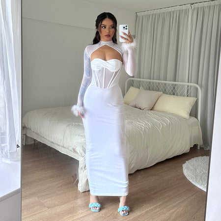 Women's Plush Mesh Stitching Sexy Hollow Dress - ANIBEY