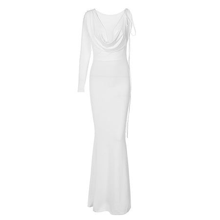 Women's Pure Color Tied One-shoulder Hollow-out Elegant Dress - ANIBEY