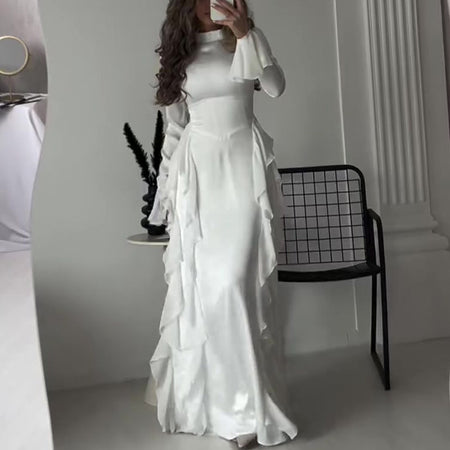 Women's Round-neck Flared Sleeves Temperament High Waist Slimming Patchwork Dress - ANIBEY