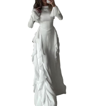 Women's Round-neck Flared Sleeves Temperament High Waist Slimming Patchwork Dress - ANIBEY