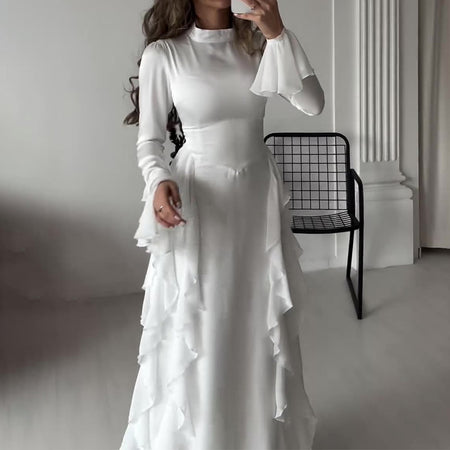 Women's Round-neck Flared Sleeves Temperament High Waist Slimming Patchwork Dress - ANIBEY