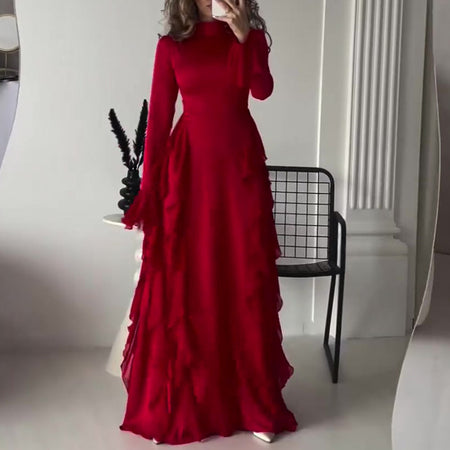 Women's Round-neck Flared Sleeves Temperament High Waist Slimming Patchwork Dress - ANIBEY