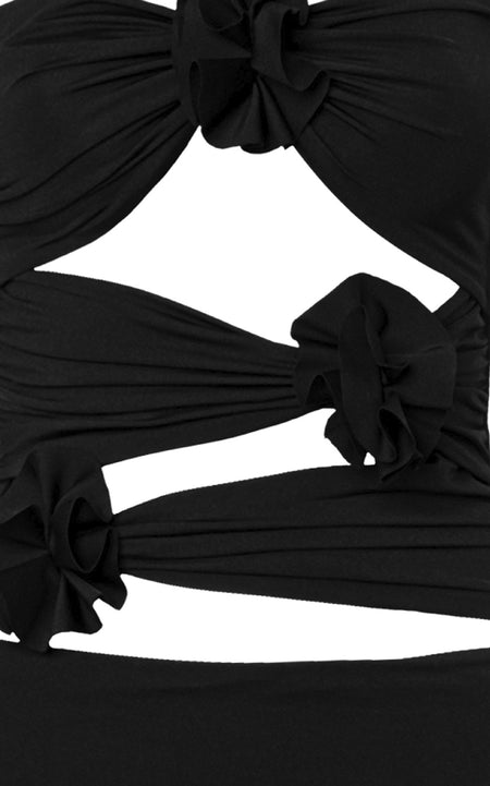 Women's Slim-fit Three-dimensional Flower Waist-tight Long Hollow-out Halter Dress - ANIBEY