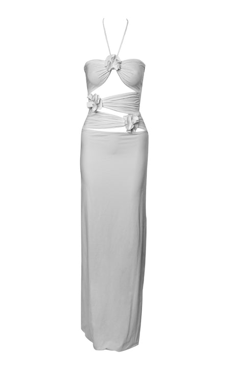 Women's Slim-fit Three-dimensional Flower Waist-tight Long Hollow-out Halter Dress - ANIBEY