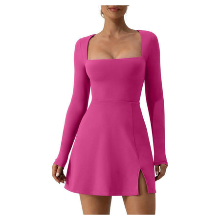 Women's Square Collar Corset Long Sleeve Slit Flared - ANIBEY