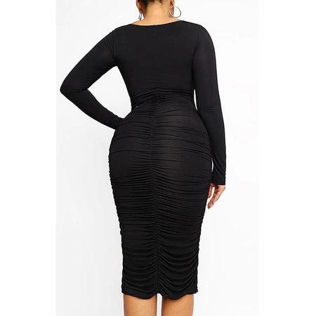 Women's Square Neck Sexy Shaping Pleated Buttock Dress - ANIBEY