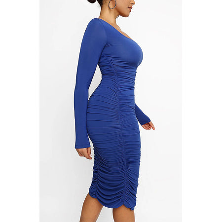 Women's Square Neck Sexy Shaping Pleated Buttock Dress - ANIBEY