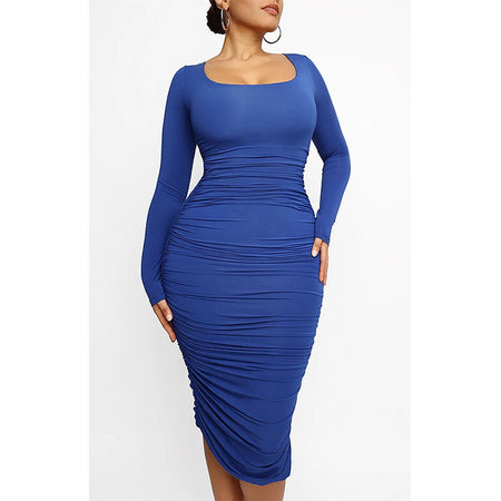 Women's Square Neck Sexy Shaping Pleated Buttock Dress - ANIBEY