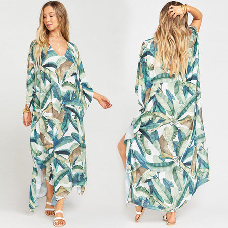 European And American New Satin Loose Fit Dress Vacation Casual Overlay Cover Up - ANIBEY