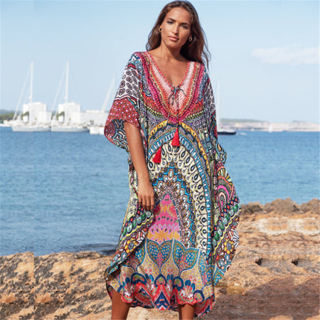 European And American New Satin Loose Fit Dress Vacation Casual Overlay Cover Up - ANIBEY