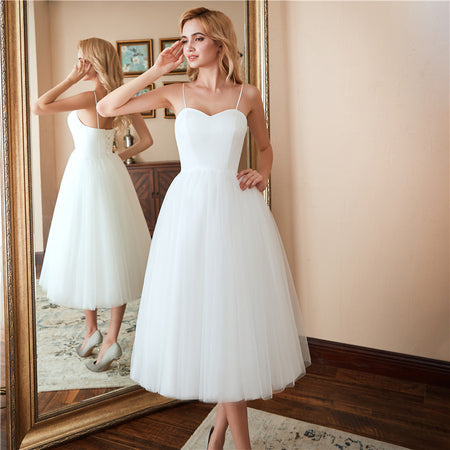 Women's Minimalist Suspender Travel Photo Wedding Dress - ANIBEY