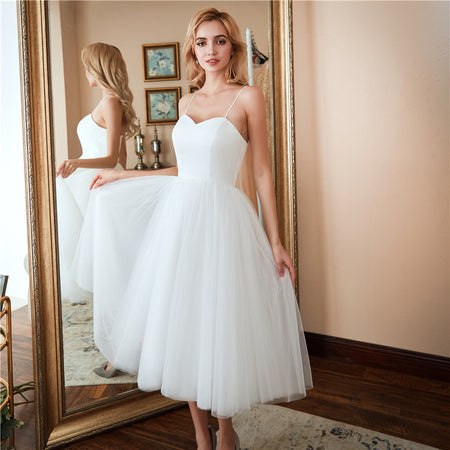 Women's Minimalist Suspender Travel Photo Wedding Dress - ANIBEY