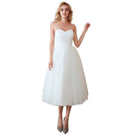 Women's Minimalist Suspender Travel Photo Wedding Dress - ANIBEY