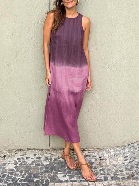 Summer Fashion Round Neck Sleeveless Color Matching Tencel Dress - ANIBEY