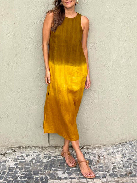 Summer Fashion Round Neck Sleeveless Color Matching Tencel Dress - ANIBEY
