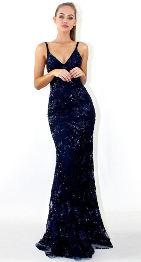 Deep V Sling Sequin Dress - ANIBEY