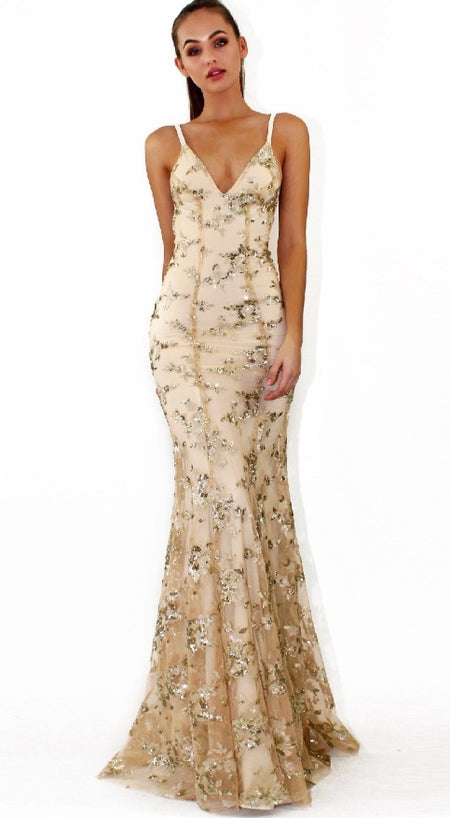 Deep V Sling Sequin Dress - ANIBEY