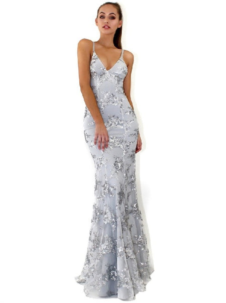 Deep V Sling Sequin Dress - ANIBEY