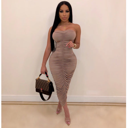 Lady Chest-wrapped Fashion Pleated Dress - ANIBEY