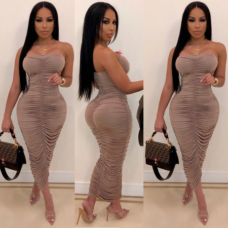 Lady Chest-wrapped Fashion Pleated Dress - ANIBEY