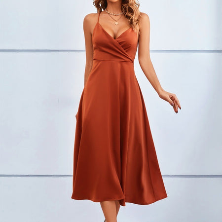 Women's Sleeveless V-neck Strap Short Sleeve Dress - ANIBEY