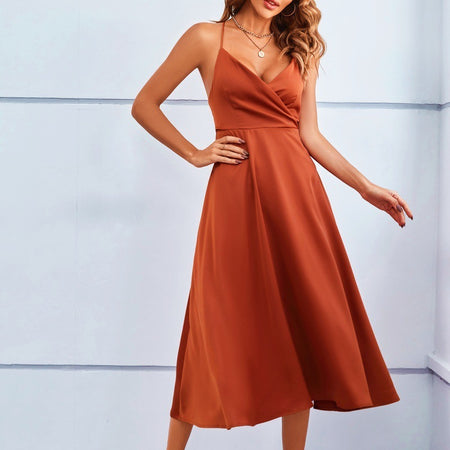 Women's Sleeveless V-neck Strap Short Sleeve Dress - ANIBEY