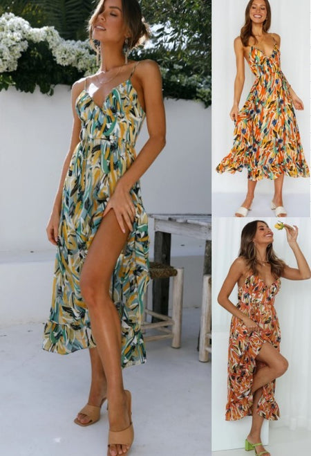 Women's Off Shoulder Boho Sling Print Dress - ANIBEY