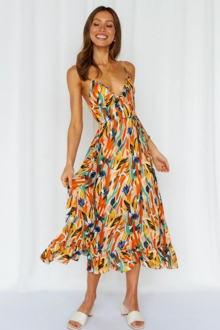 Women's Off Shoulder Boho Sling Print Dress - ANIBEY