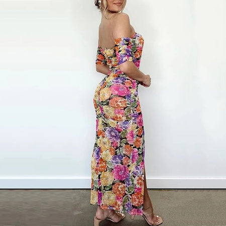 Summer Elegant Floral Off-the-neck Dress - ANIBEY