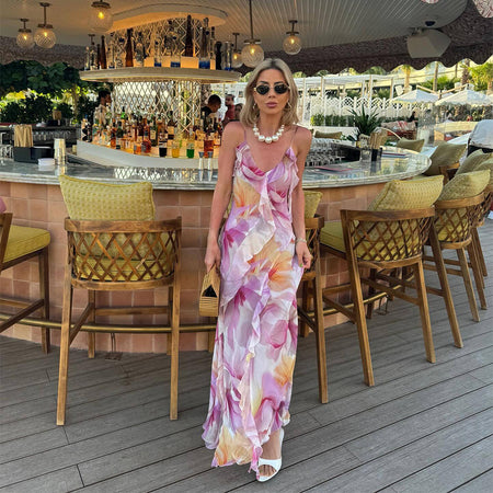 Summer Women's French Sweet Ruffled Flower Print Dress - ANIBEY