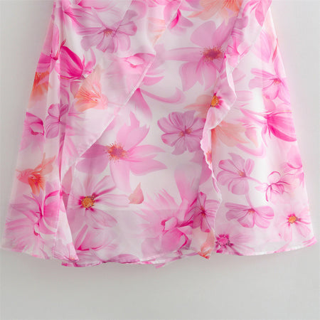 Summer Women's French Sweet Ruffled Flower Print Dress - ANIBEY