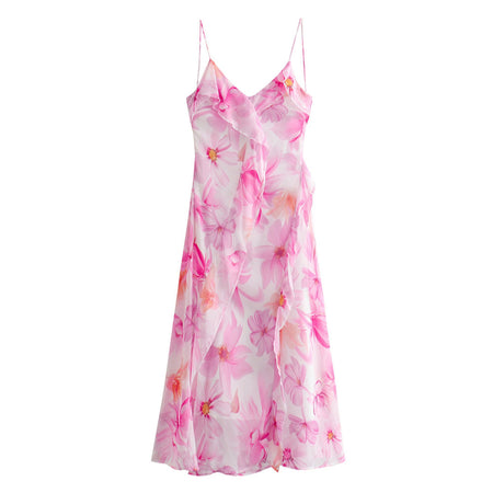 Summer Women's French Sweet Ruffled Flower Print Dress - ANIBEY