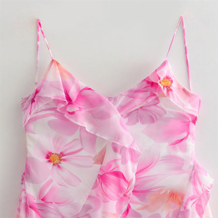 Summer Women's French Sweet Ruffled Flower Print Dress - ANIBEY