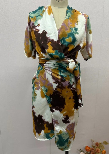 Women's V-neck High Waist Slim Fit Fashion Printed Sheath Dress - ANIBEY