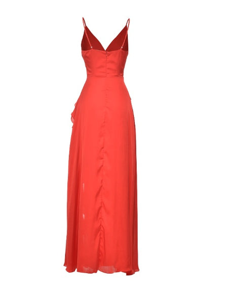 Women's Clothing Summer New V-neck Brace High Waist Ruffles Irregular Slit Dress - ANIBEY