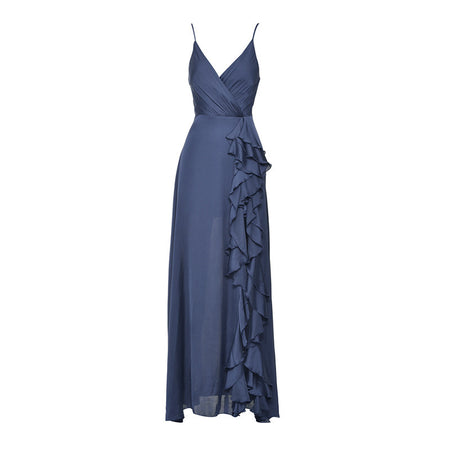 Women's Clothing Summer New V-neck Brace High Waist Ruffles Irregular Slit Dress - ANIBEY