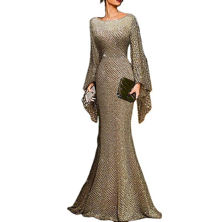 Women's Long Sleeve Slim Gown Dress - ANIBEY