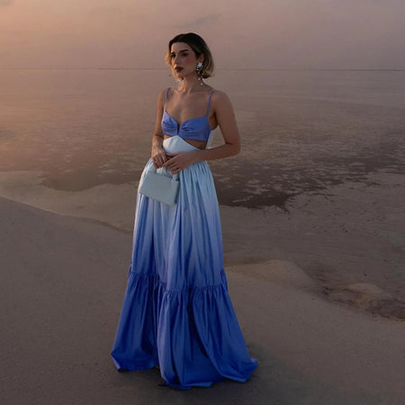 Women's Spaghetti Strapped Backless Gradient Long Dress - ANIBEY