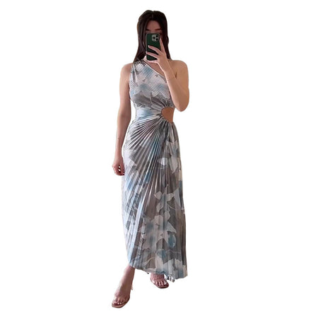 Women's Fashionable One-shoulder Printed Dress - ANIBEY
