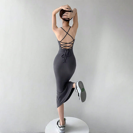 Women's Fashion Unique Cross Backless Dress - ANIBEY