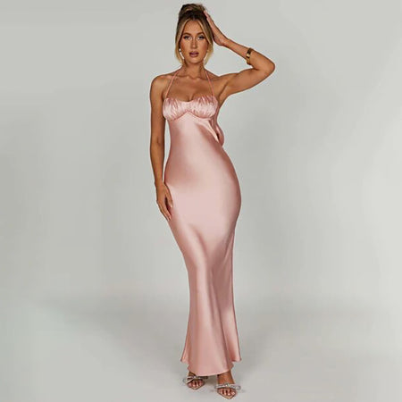 Hanging Neck Sexy Open Back Slim Fit Wrapped Hip Women's Dress - ANIBEY
