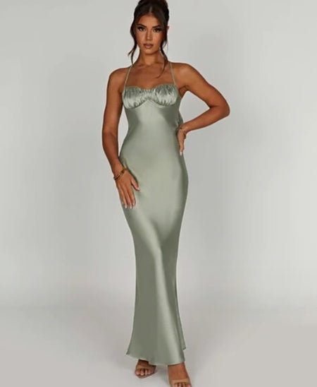 Hanging Neck Sexy Open Back Slim Fit Wrapped Hip Women's Dress - ANIBEY