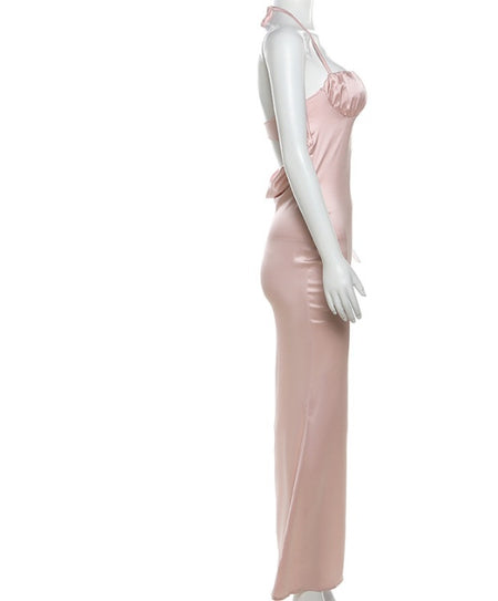 Hanging Neck Sexy Open Back Slim Fit Wrapped Hip Women's Dress - ANIBEY