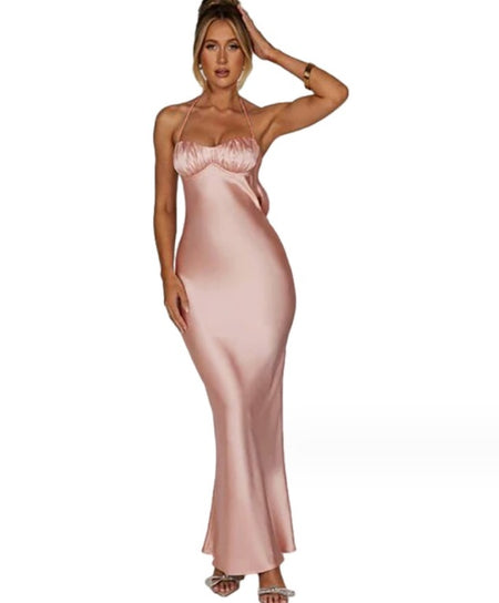Hanging Neck Sexy Open Back Slim Fit Wrapped Hip Women's Dress - ANIBEY