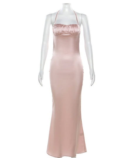 Hanging Neck Sexy Open Back Slim Fit Wrapped Hip Women's Dress - ANIBEY